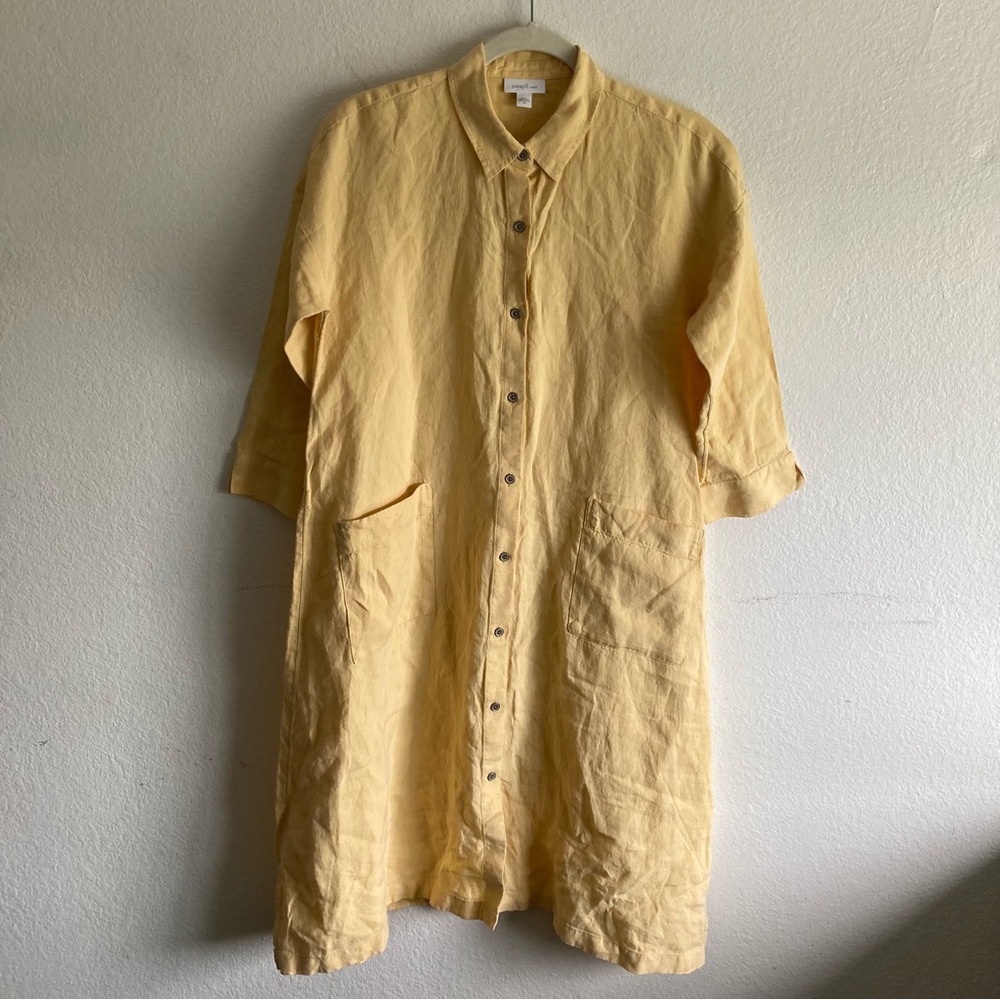 J. Jill Pure Linen Patch Pocket Shirt Dress Midi Butter Yellow Size XS NWT - Picture 3 of 10